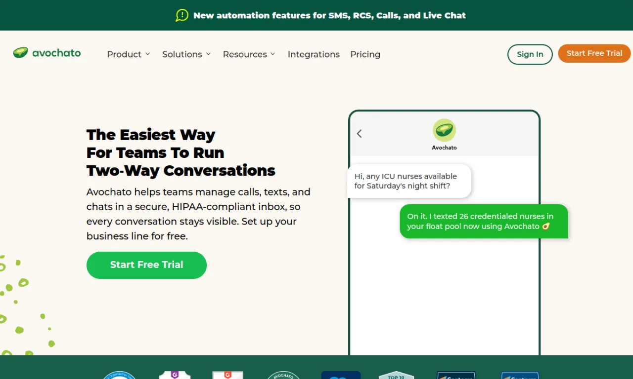 Screenshot of Avochato website