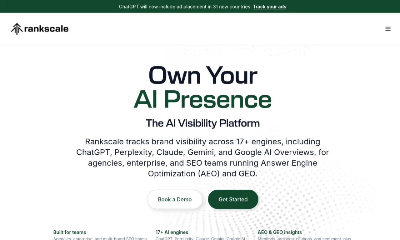 Screenshot of Rankscale website
