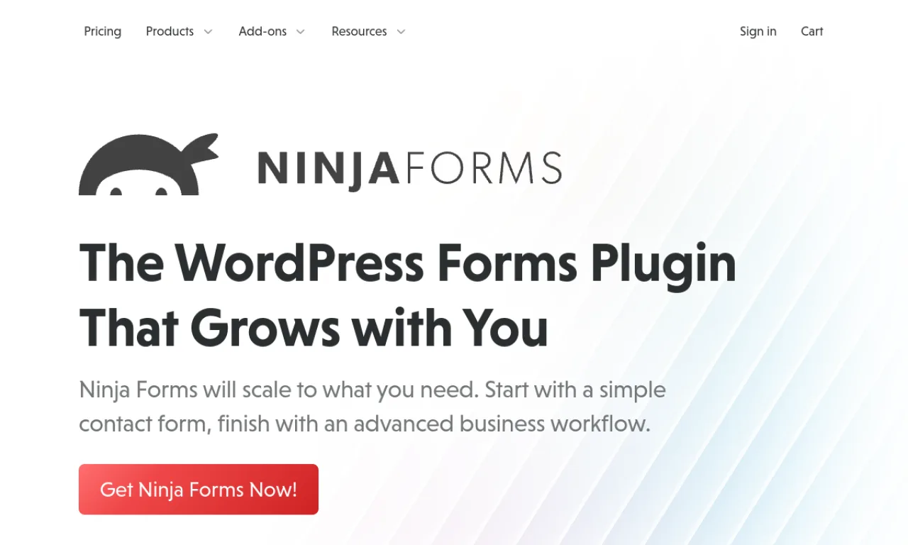 Screenshot of Ninja Forms website