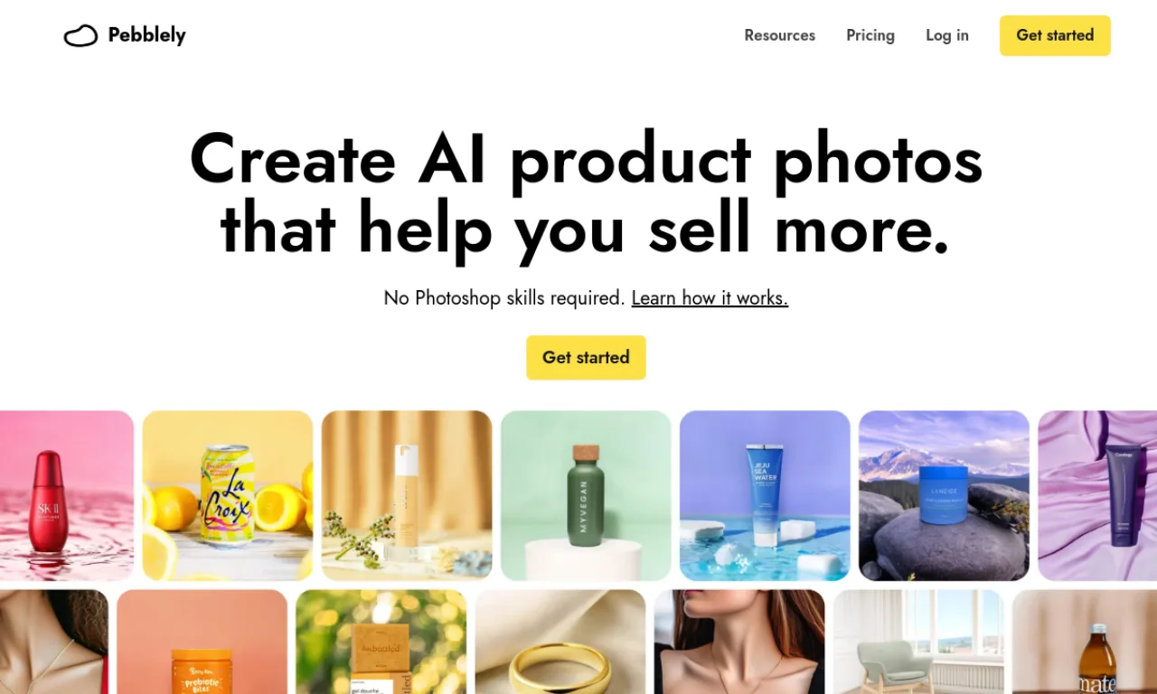 Screenshot of Pebblely website
