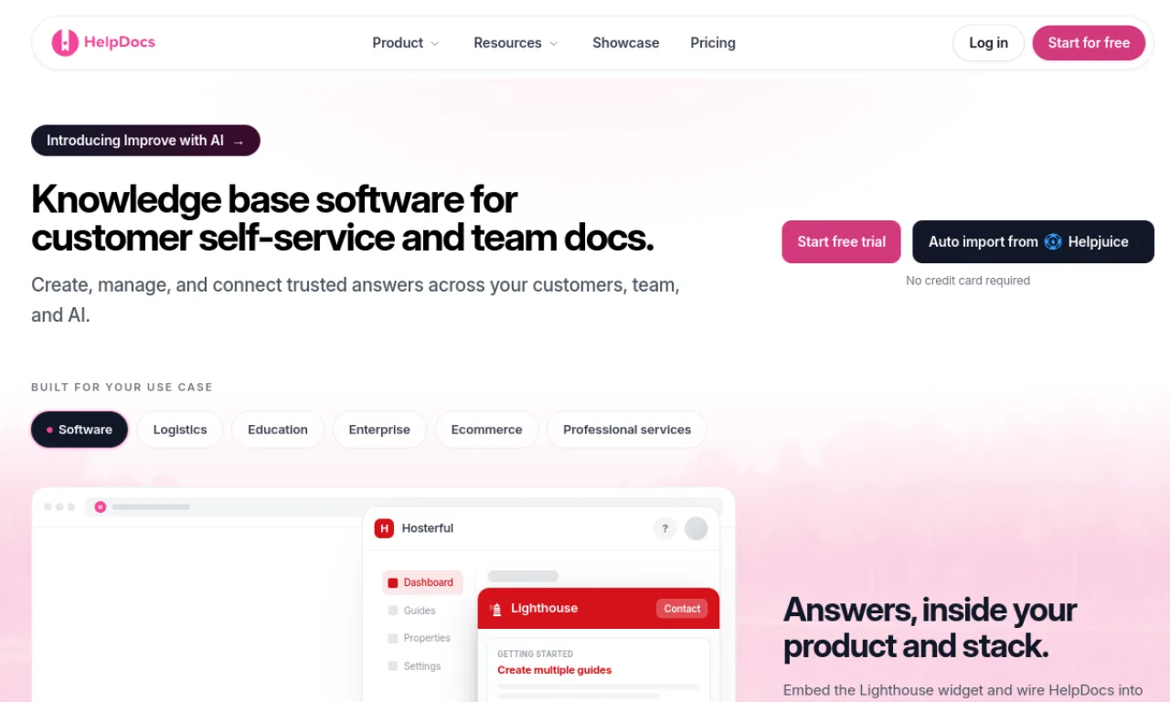 Screenshot of HelpDocs website