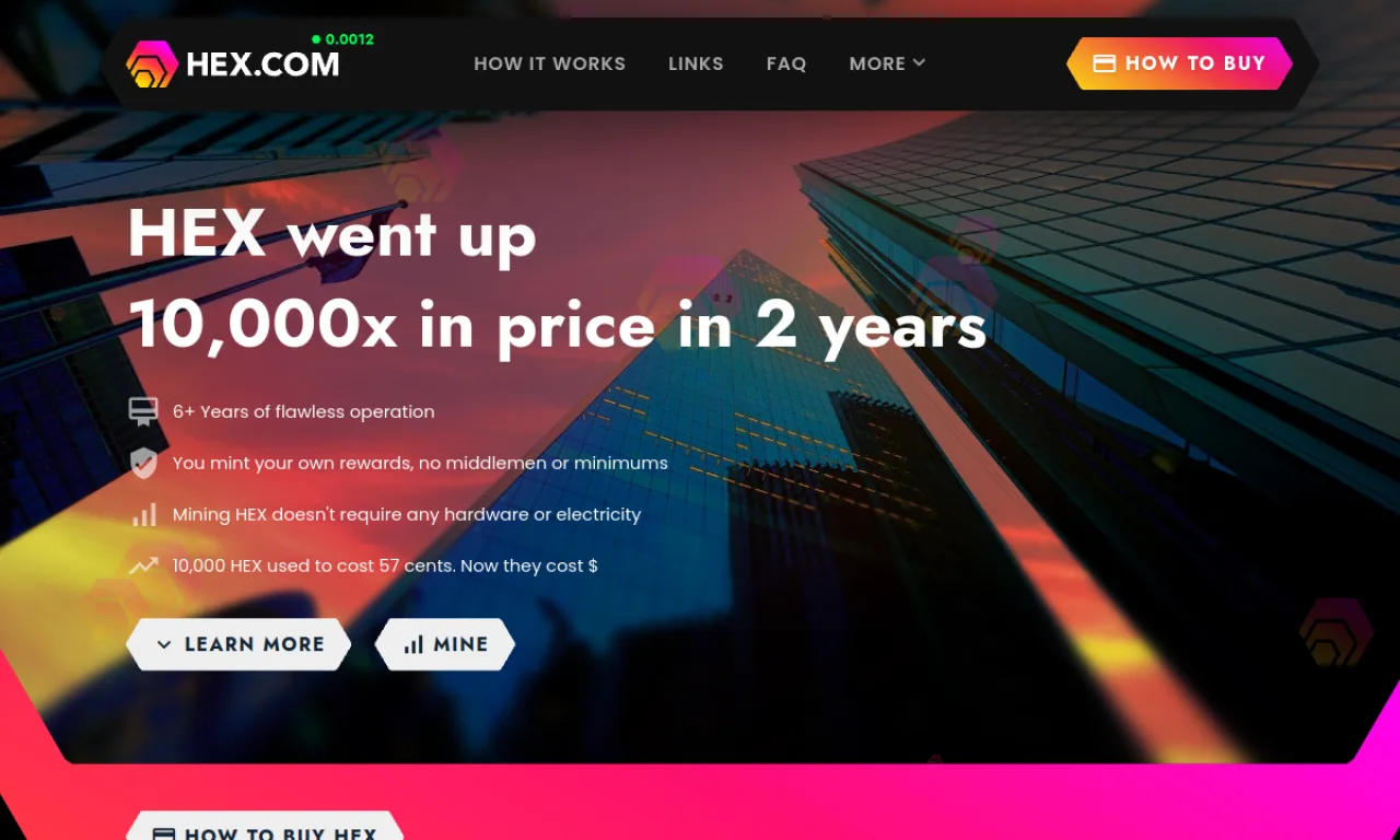 Screenshot of Hex website