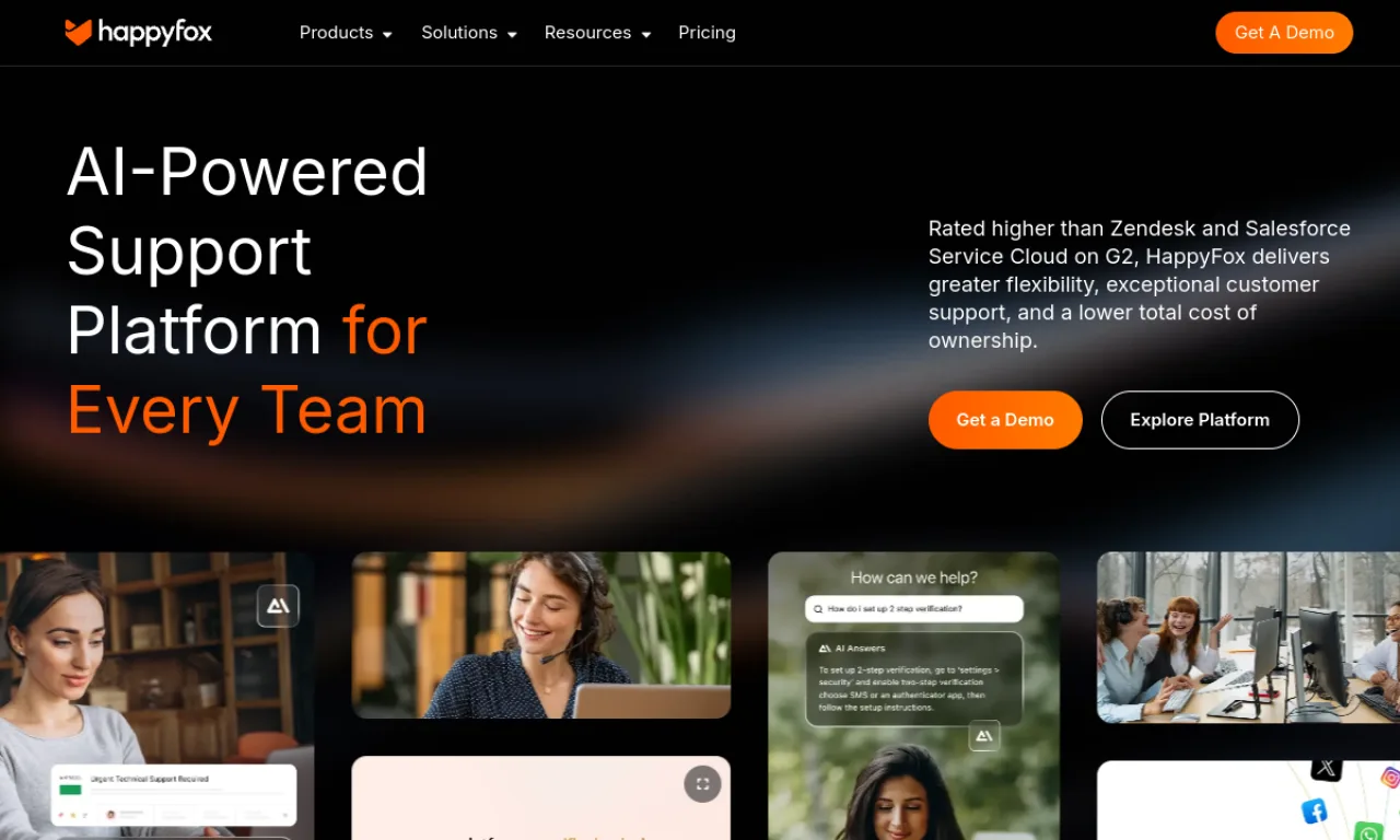 Screenshot of HappyFox website