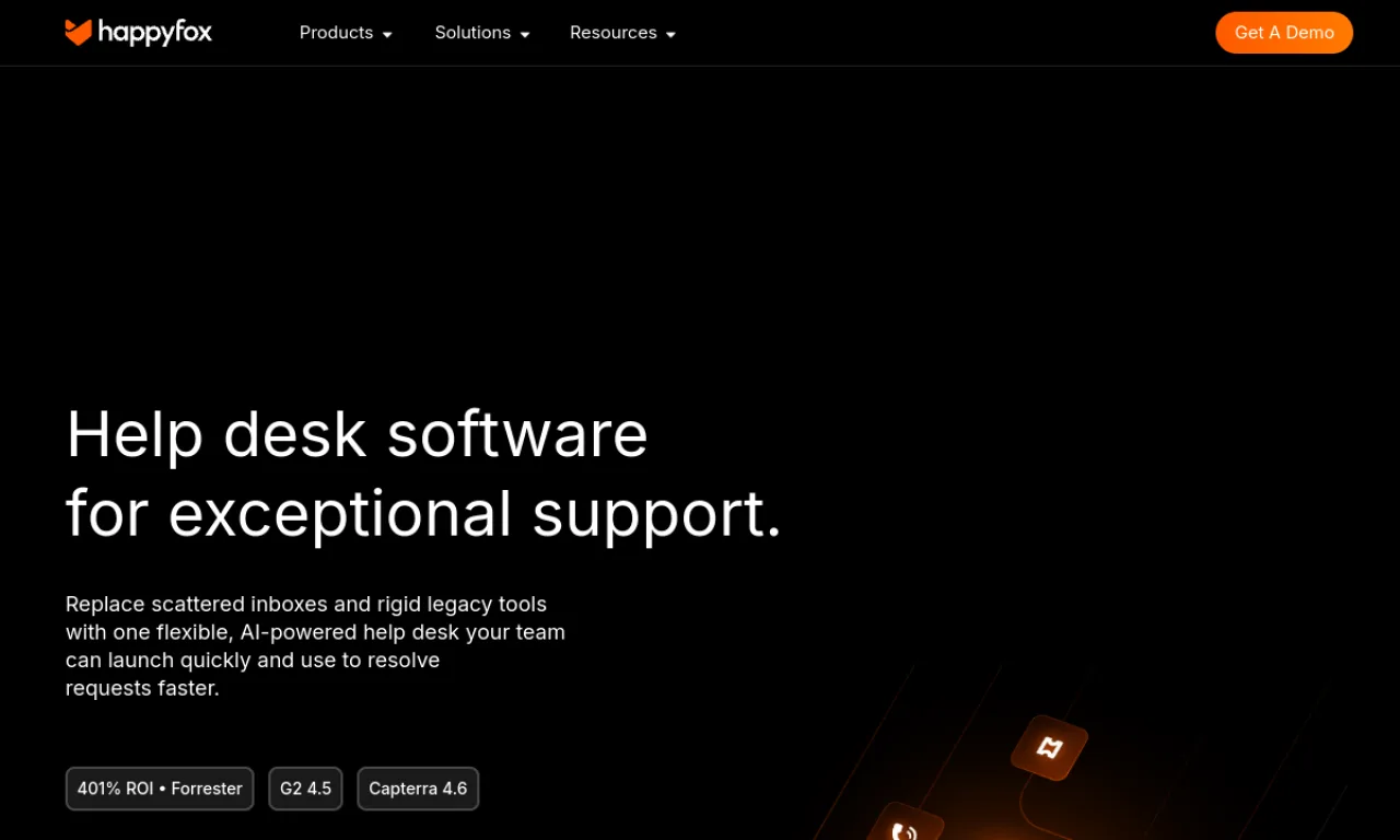 Screenshot of HappyFox website