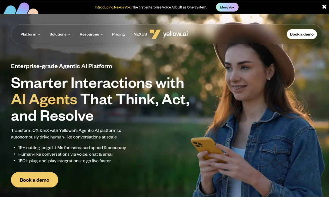 Screenshot of Yellow.ai website
