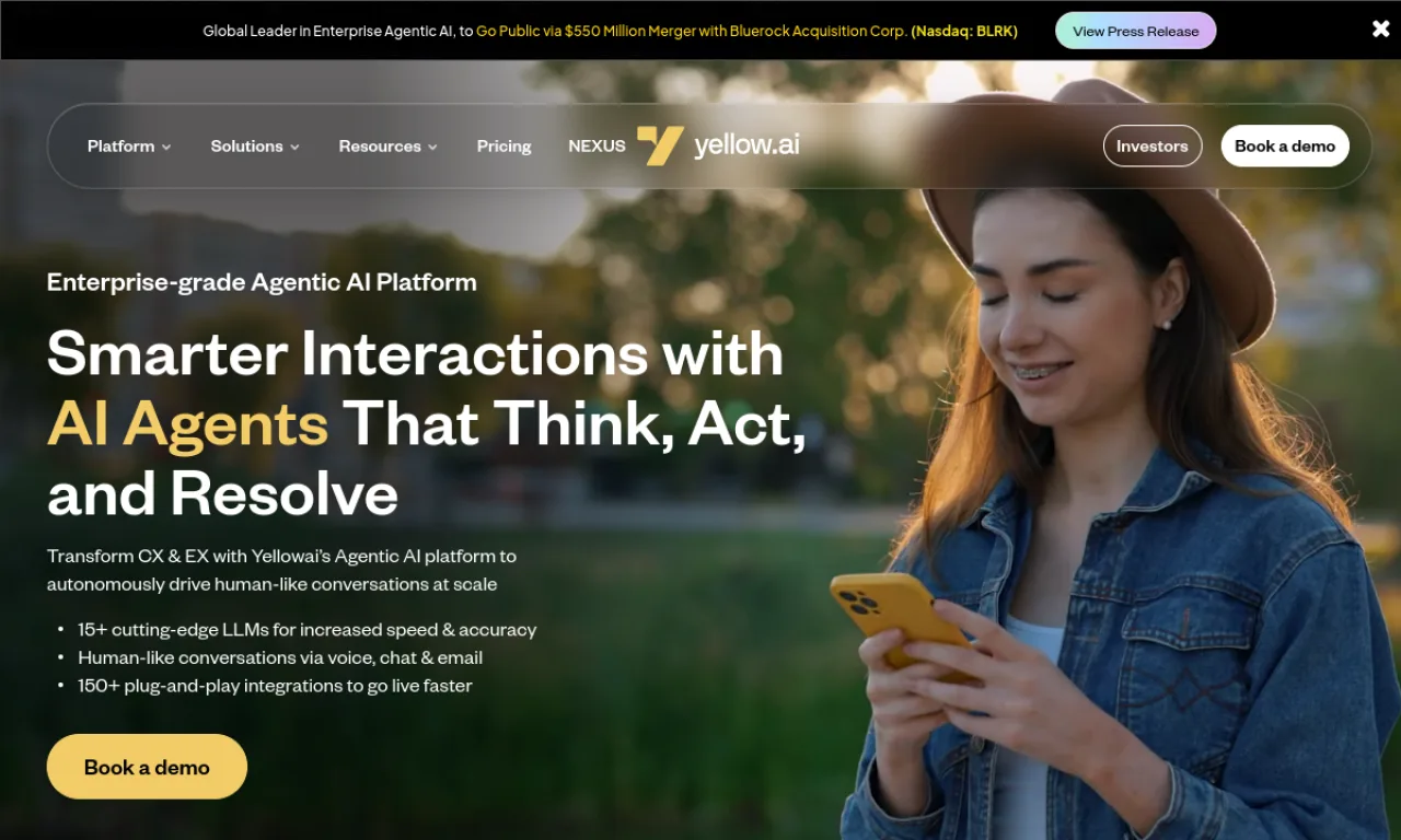 Screenshot of Yellow.ai website