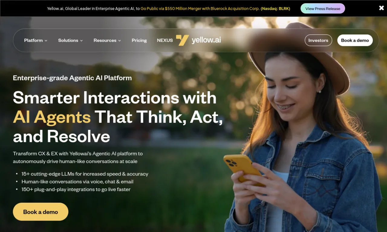 Screenshot of Yellow.ai website