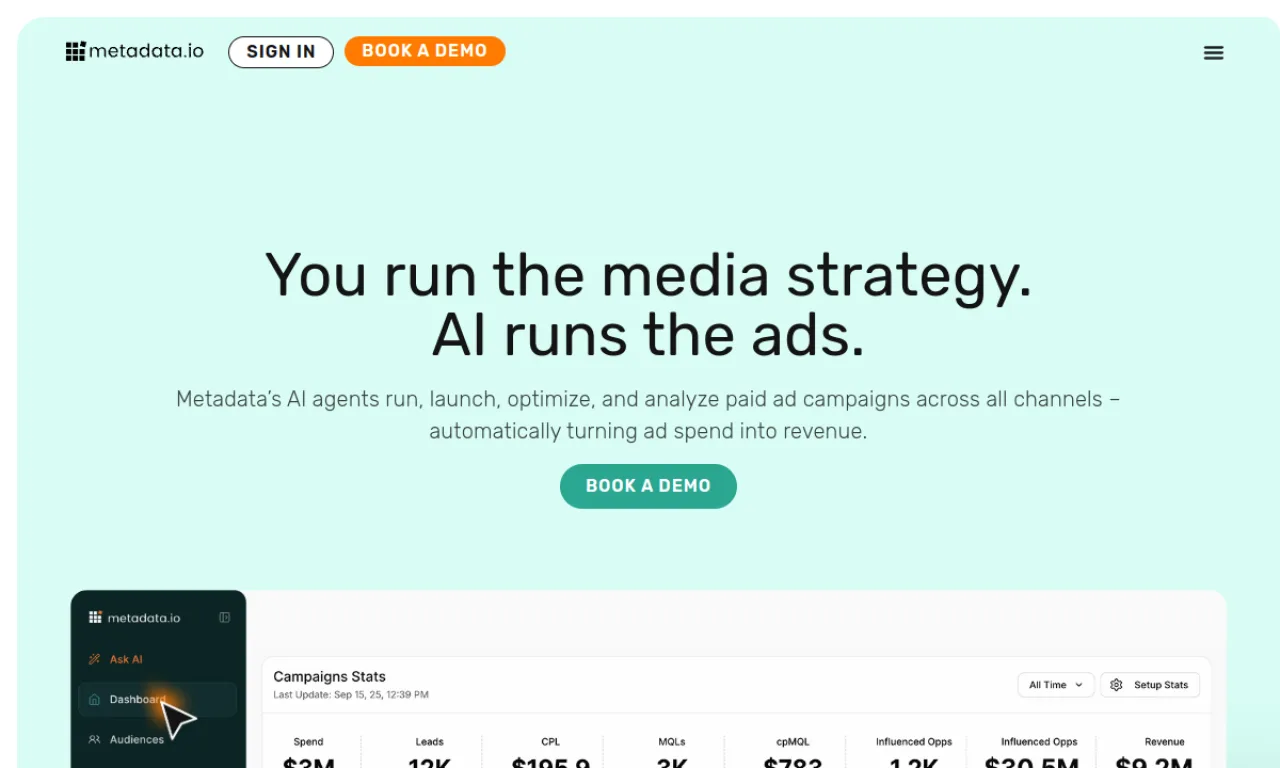 Screenshot of Metadata.io website