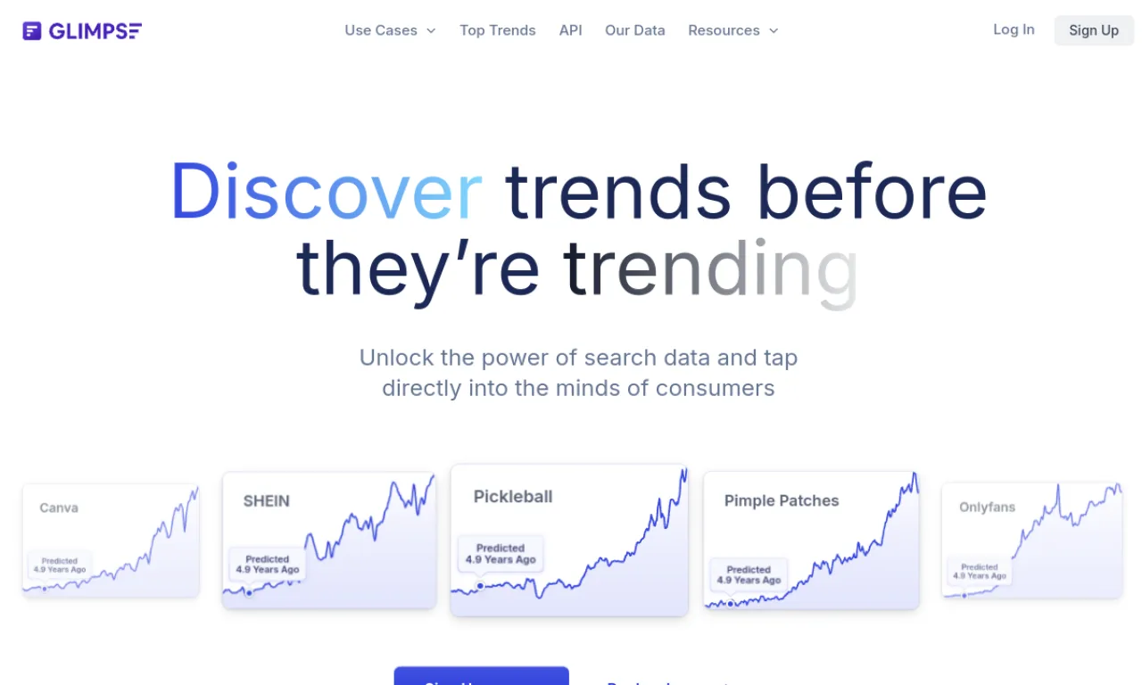 Screenshot of Glimpse (trends) website