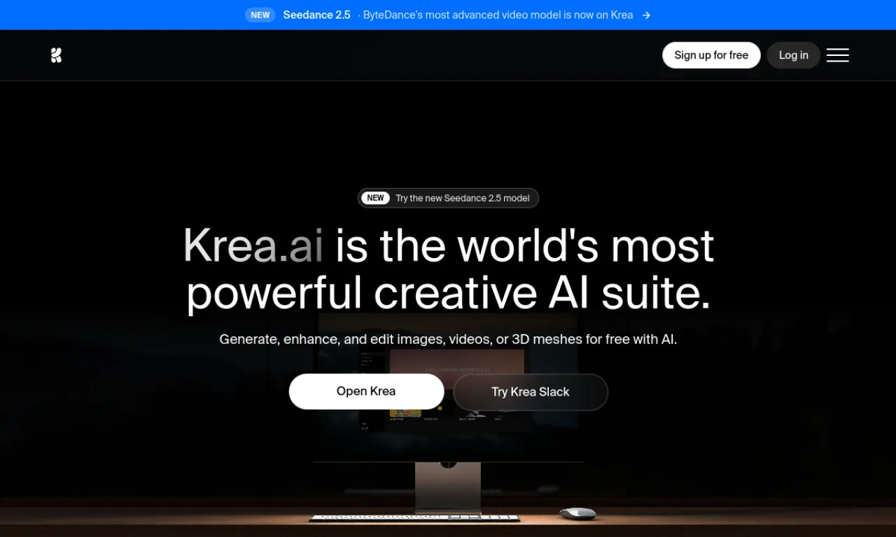 Screenshot of Krea AI website