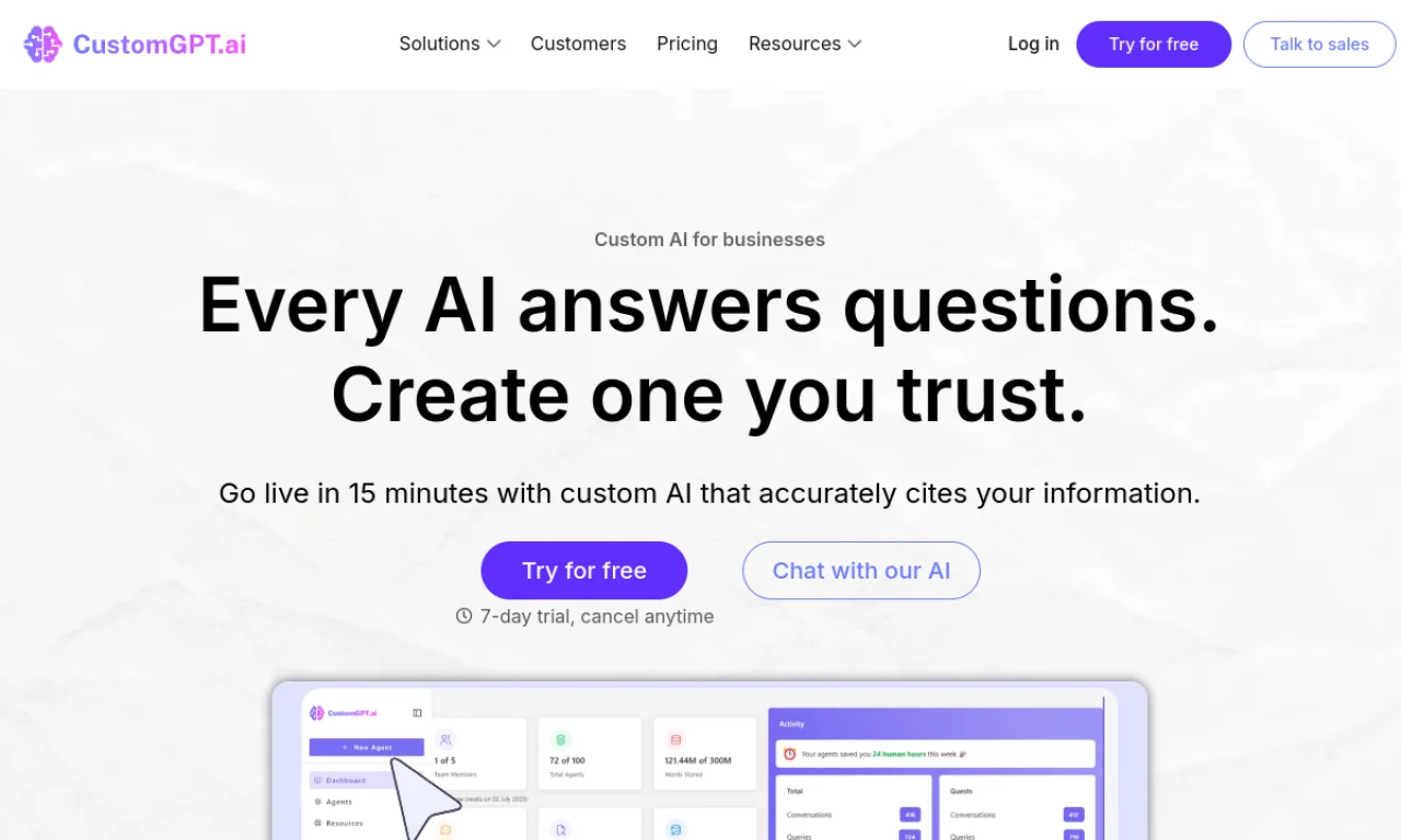 Screenshot of CustomGPT.ai website
