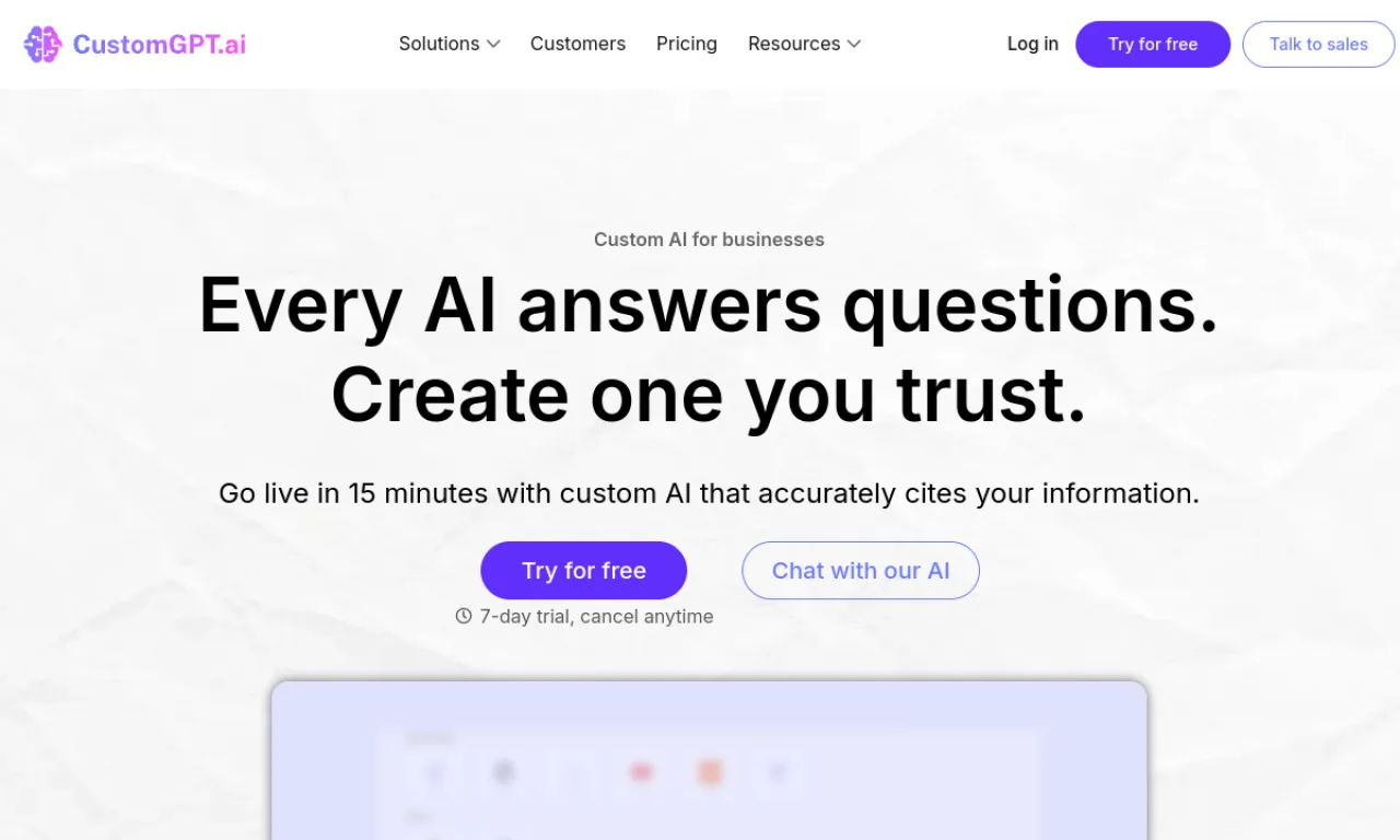 Screenshot of CustomGPT.ai website