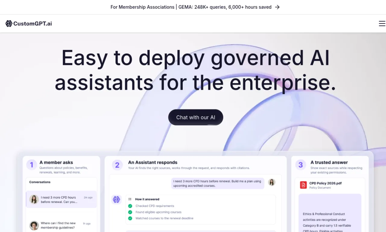 Screenshot of CustomGPT.ai website