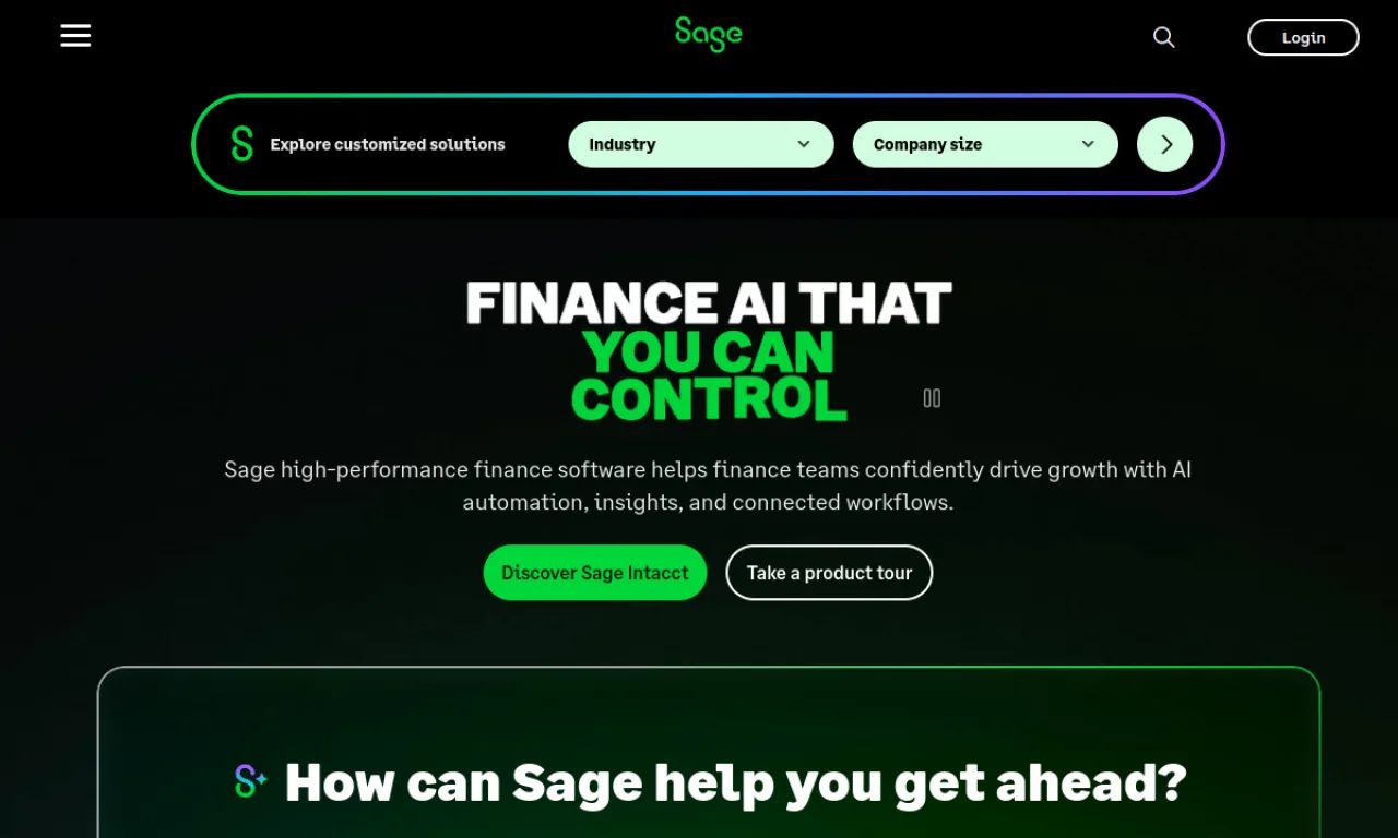 Screenshot of Sage Intacct website