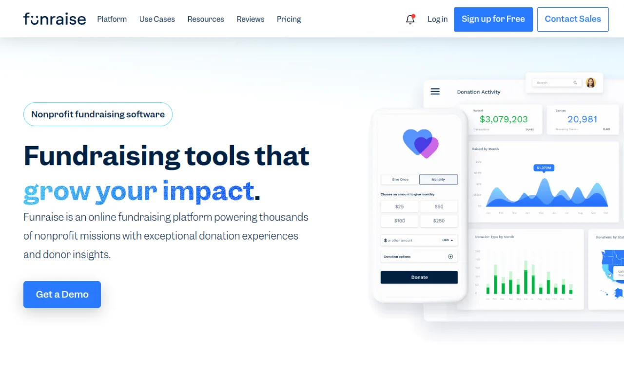 Screenshot of Funraise website