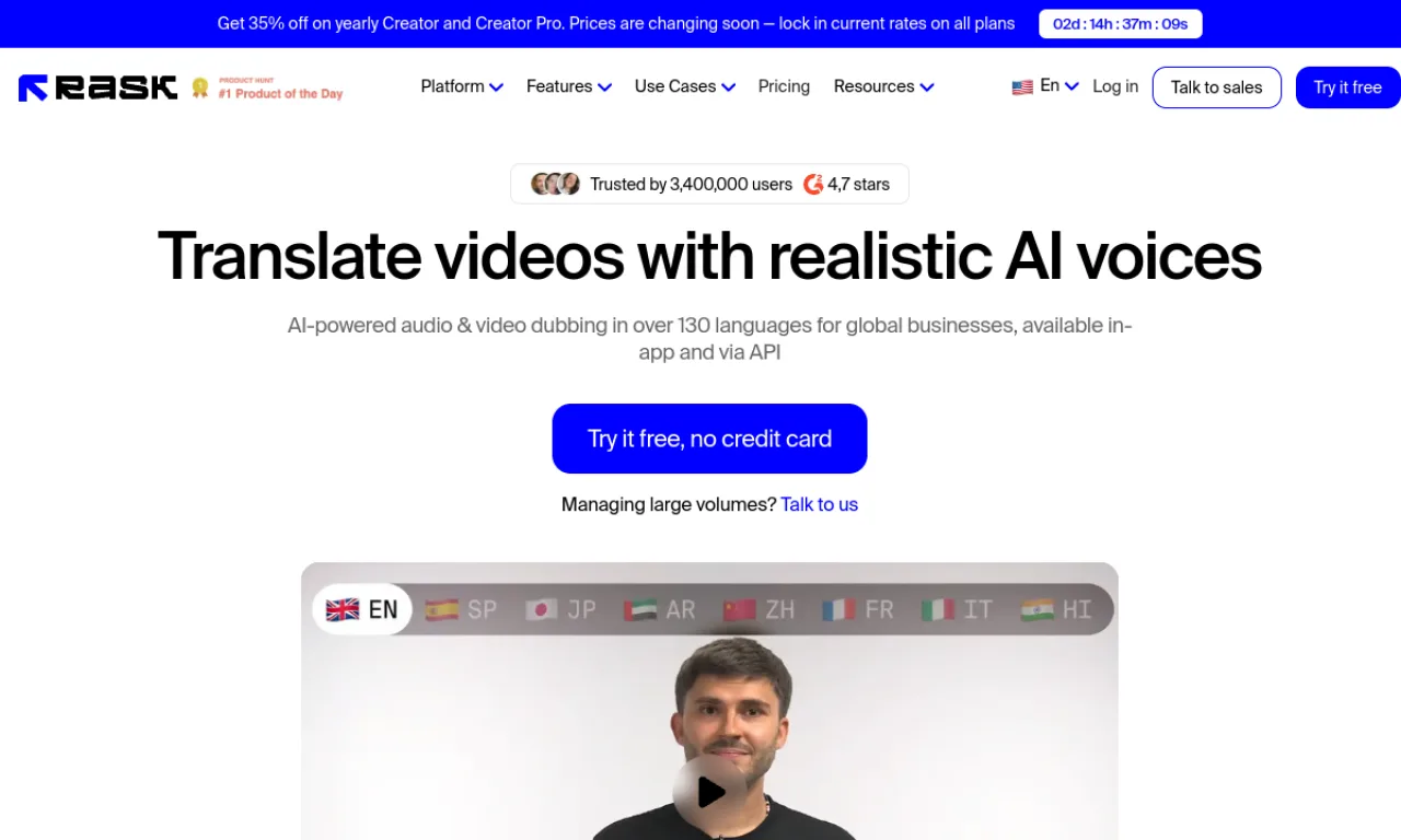 Screenshot of Rask AI website