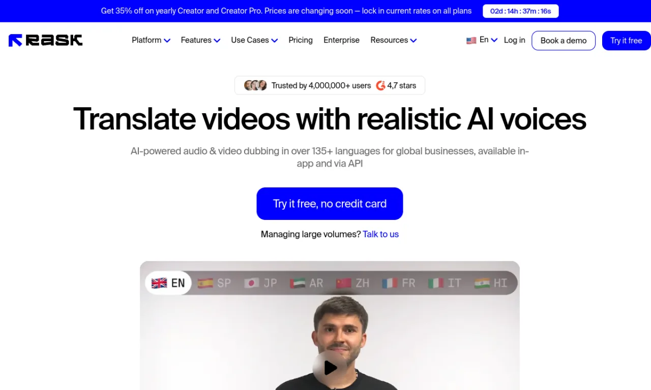 Screenshot of Rask AI website