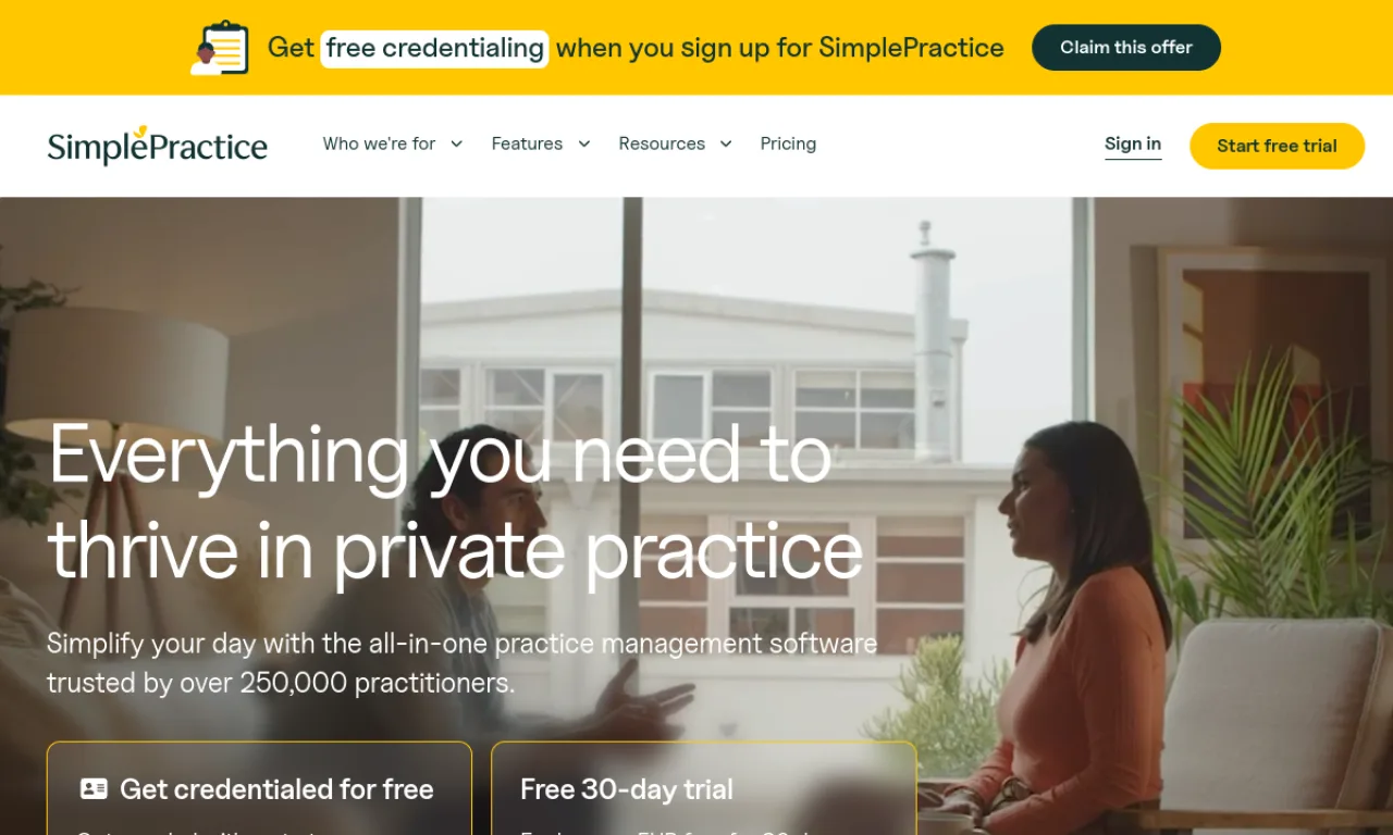 Screenshot of SimplePractice website