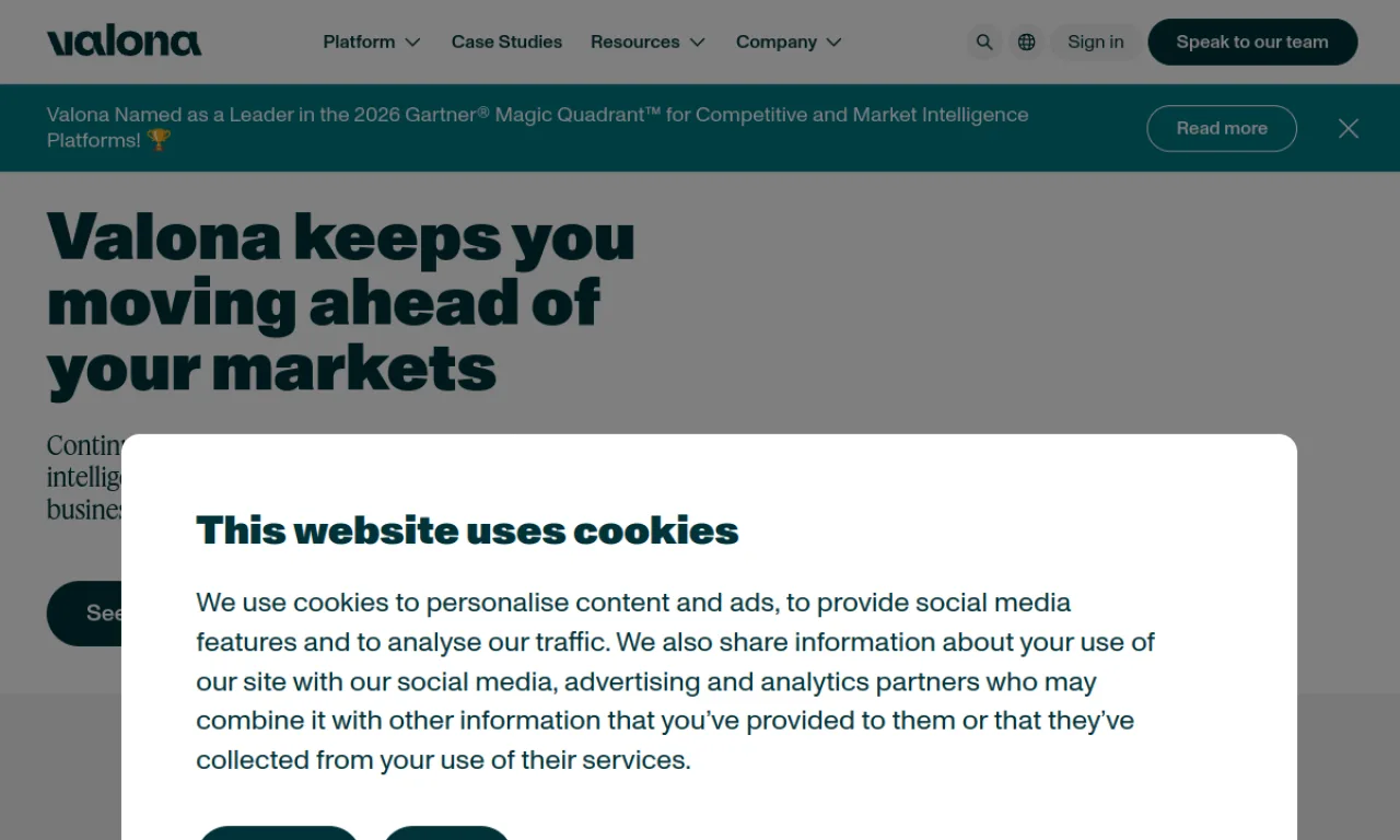 Screenshot of Valona Intelligence website