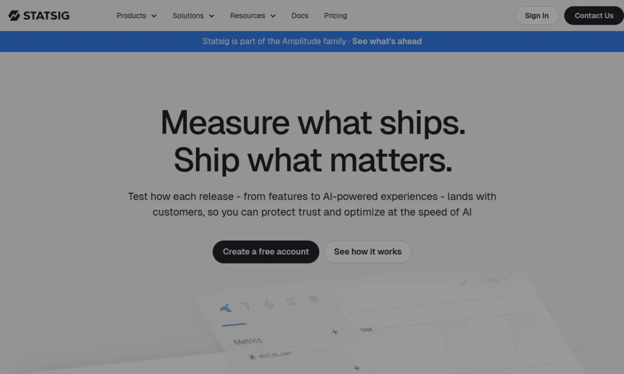 Screenshot of Statsig website