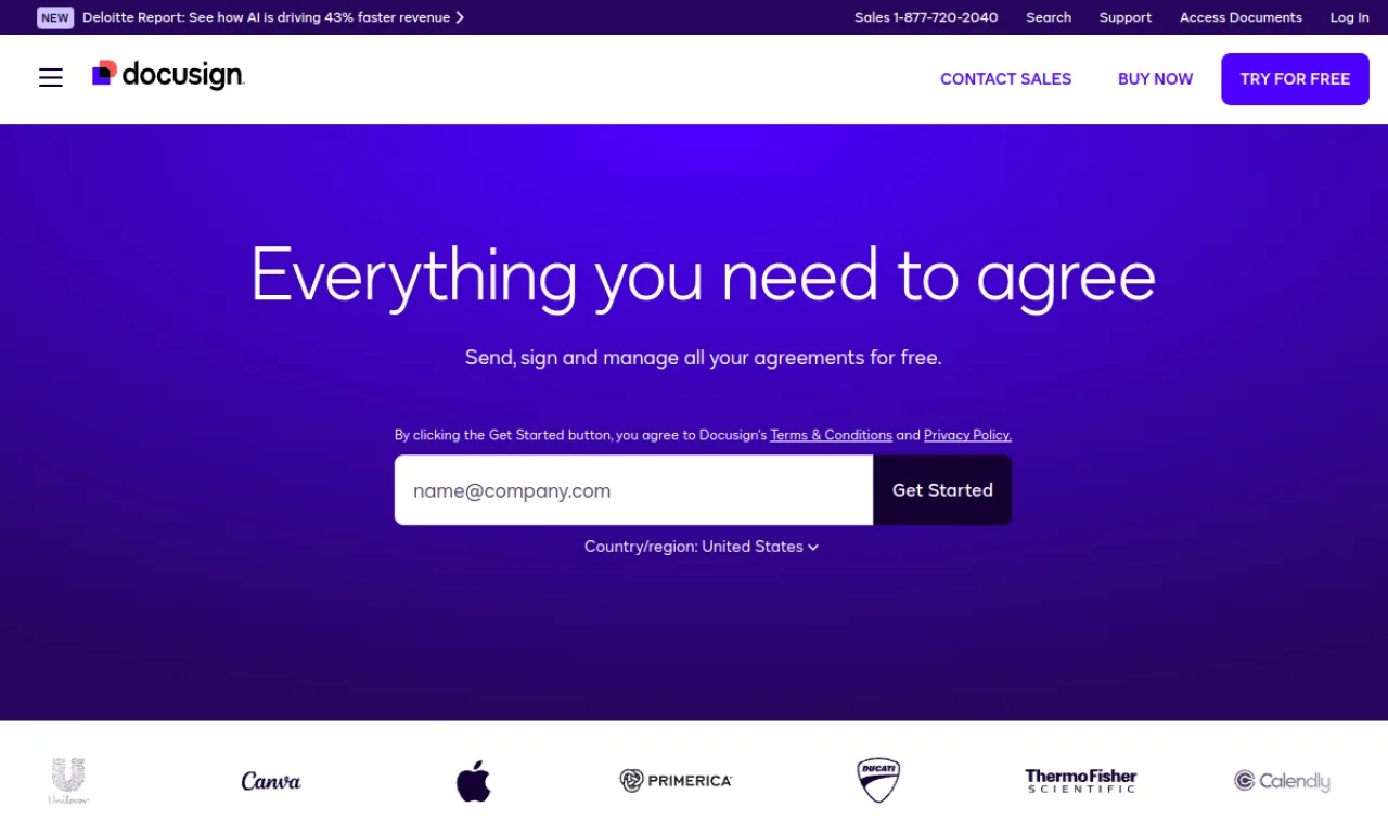 Screenshot of DocuSign CLM website