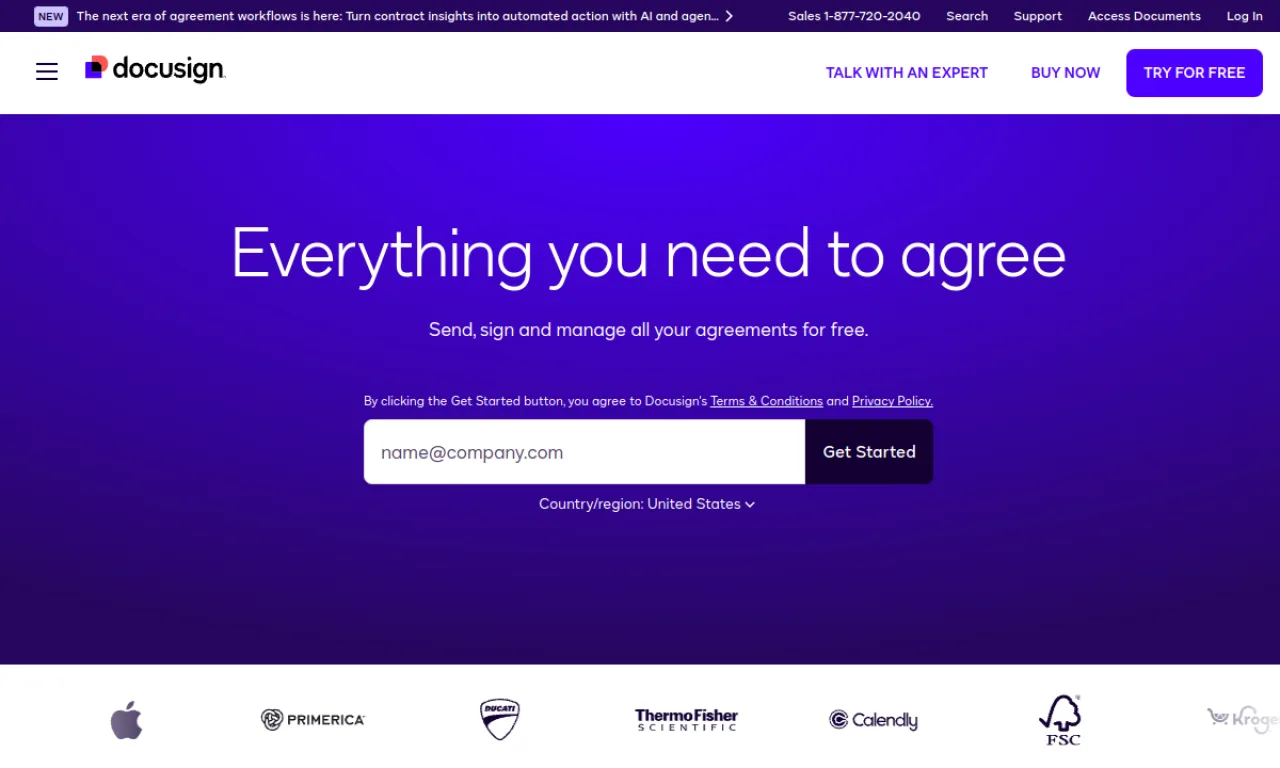 Screenshot of DocuSign CLM website