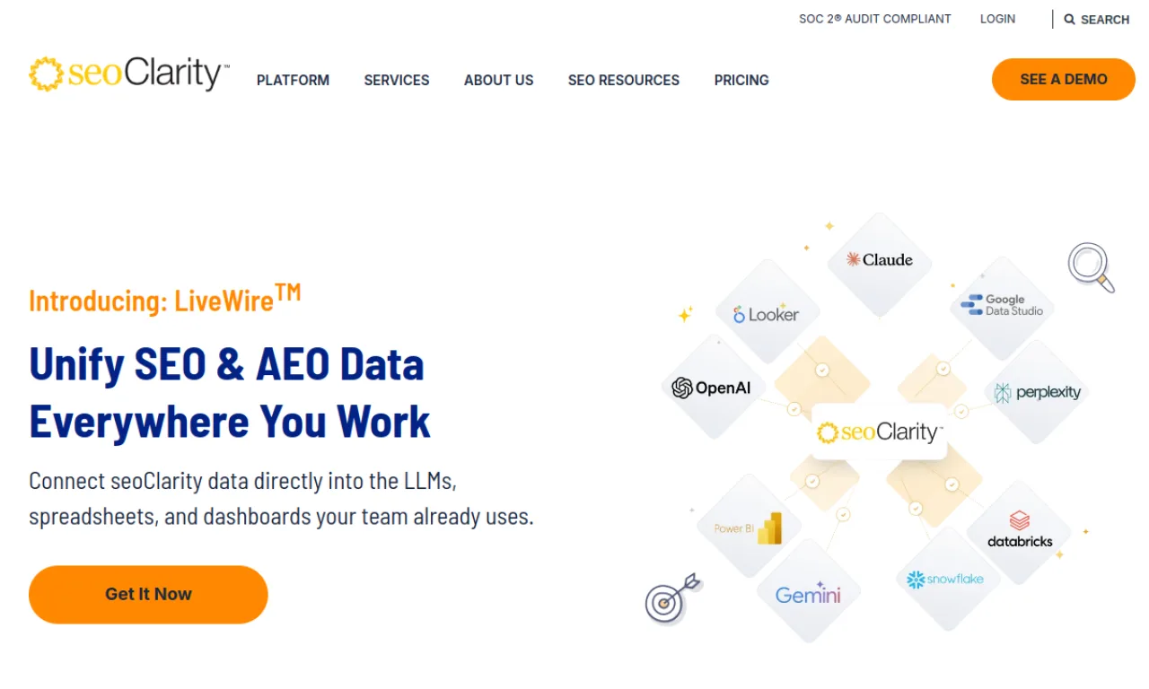 Screenshot of seoClarity website