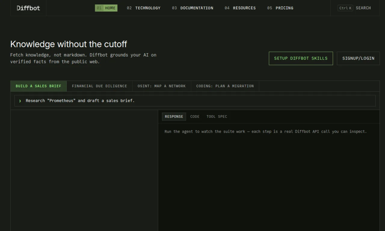 Screenshot of Diffbot website