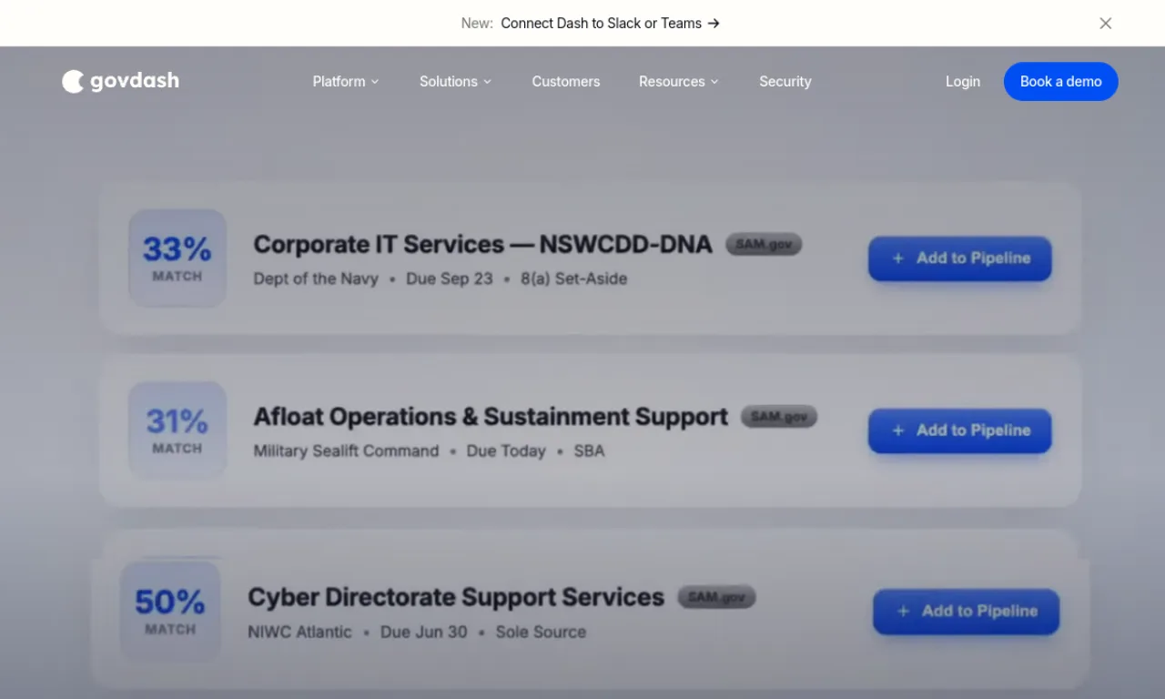 Screenshot of GovDash website