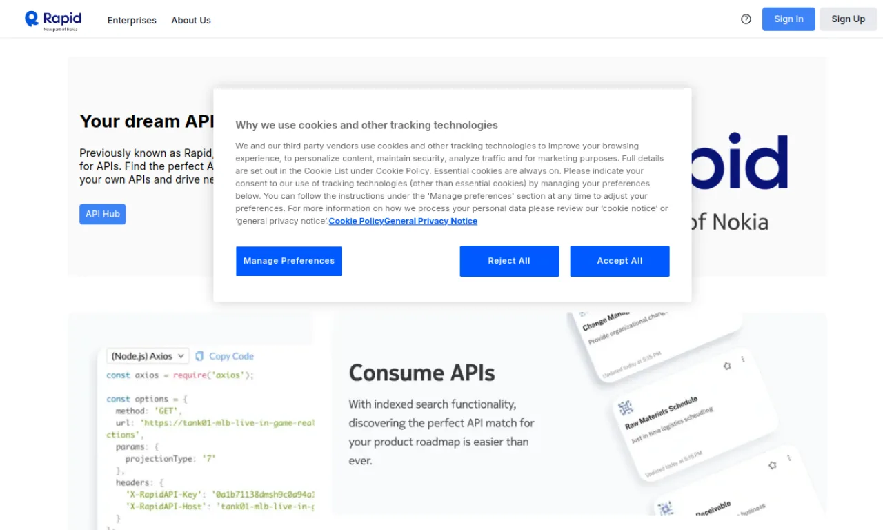 Screenshot of RapidAPI website