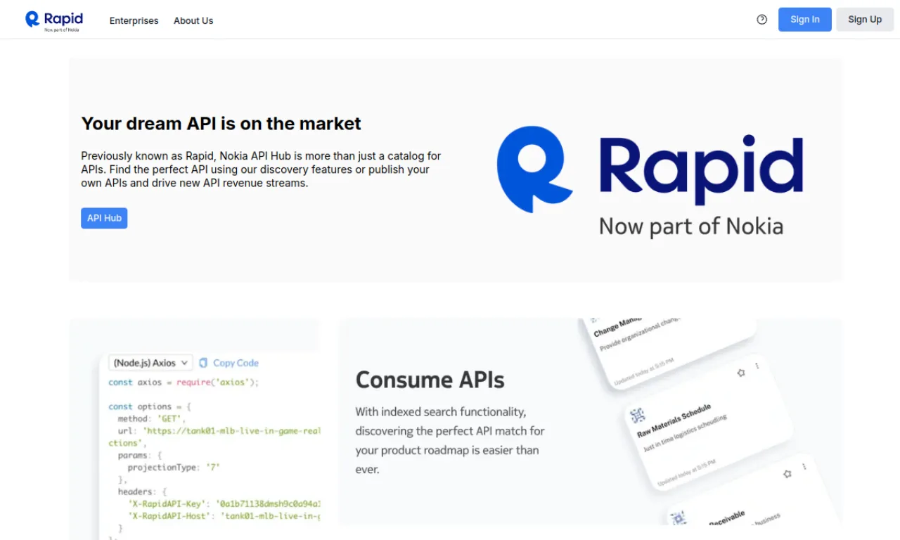 Screenshot of RapidAPI website