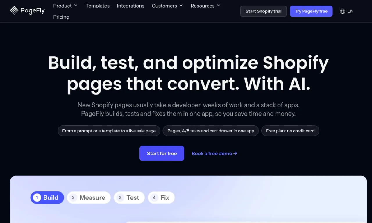 Screenshot of PageFly website