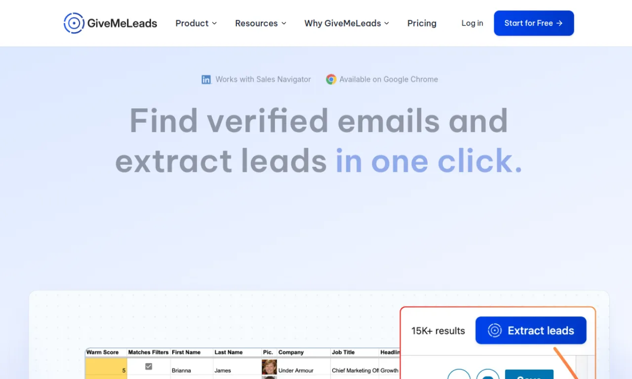 Screenshot of GiveMeLeads website