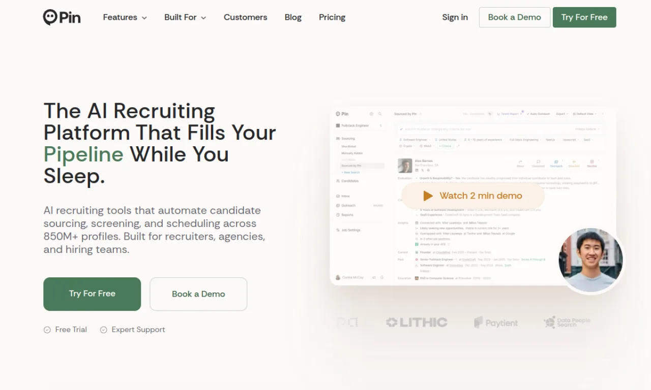 Screenshot of Pin Recruit website
