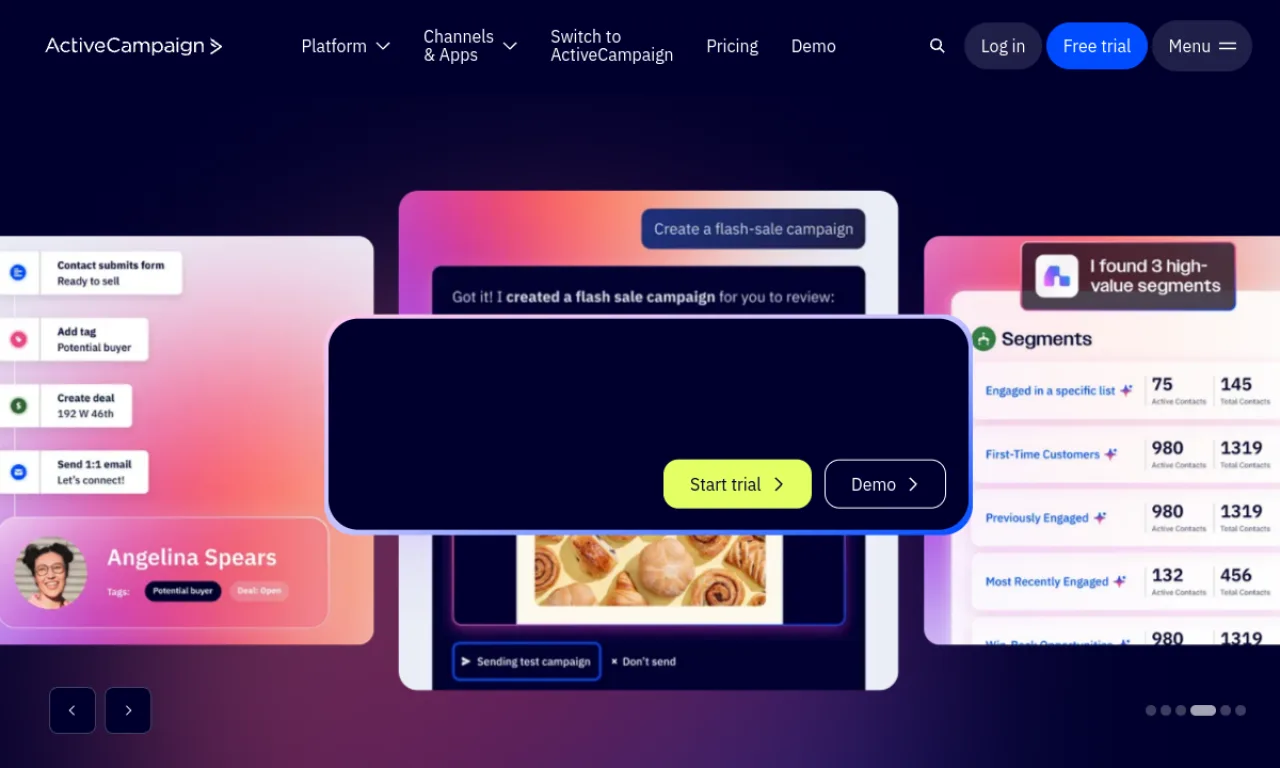 Screenshot of ActiveCampaign website