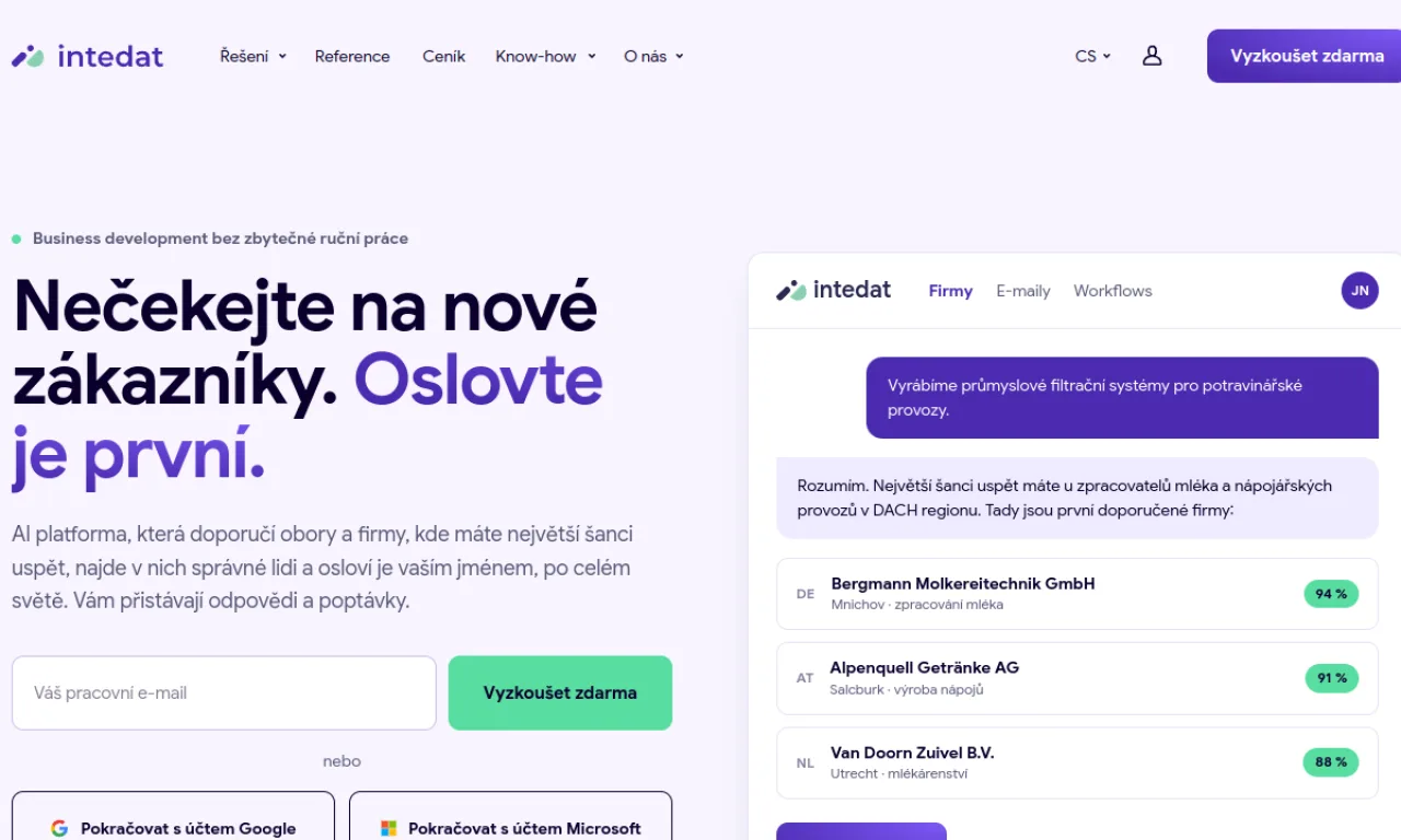 Screenshot of Intedat website