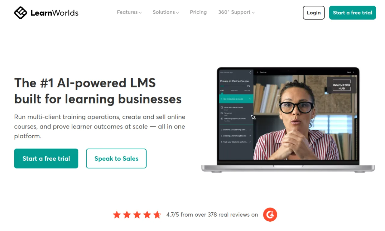Screenshot of LearnWorlds website