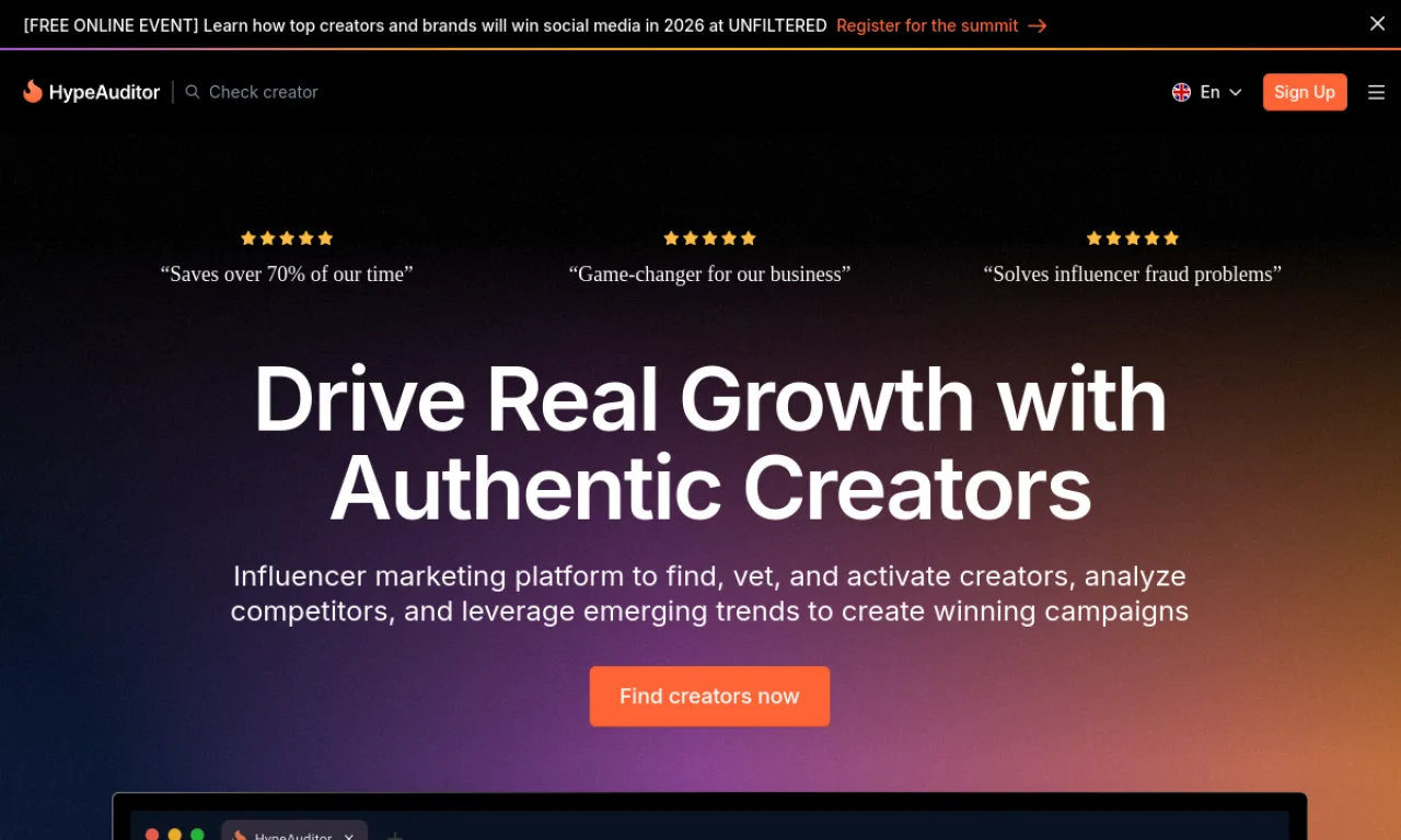 Screenshot of HypeAuditor website