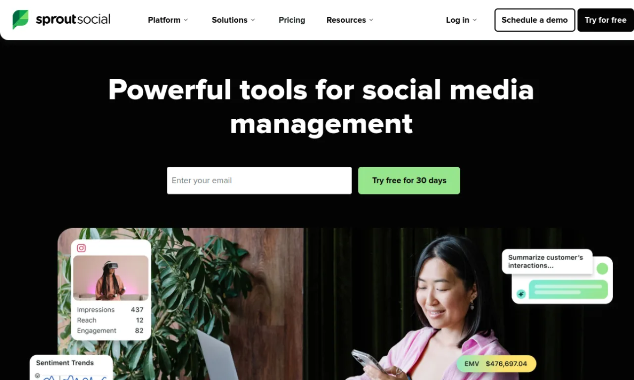 Screenshot of Sprout Social website