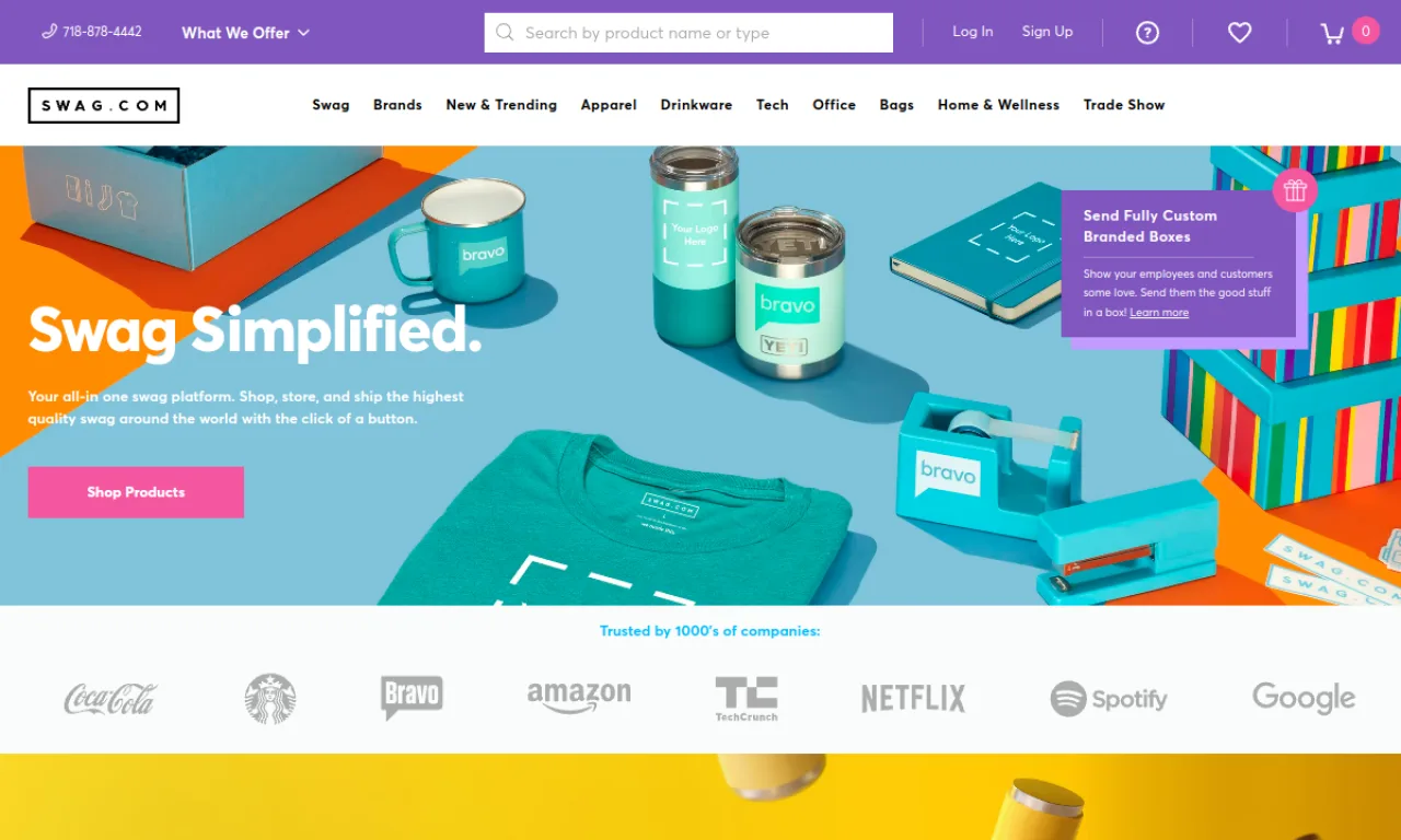 Screenshot of Swag.com (Custom Ink) website