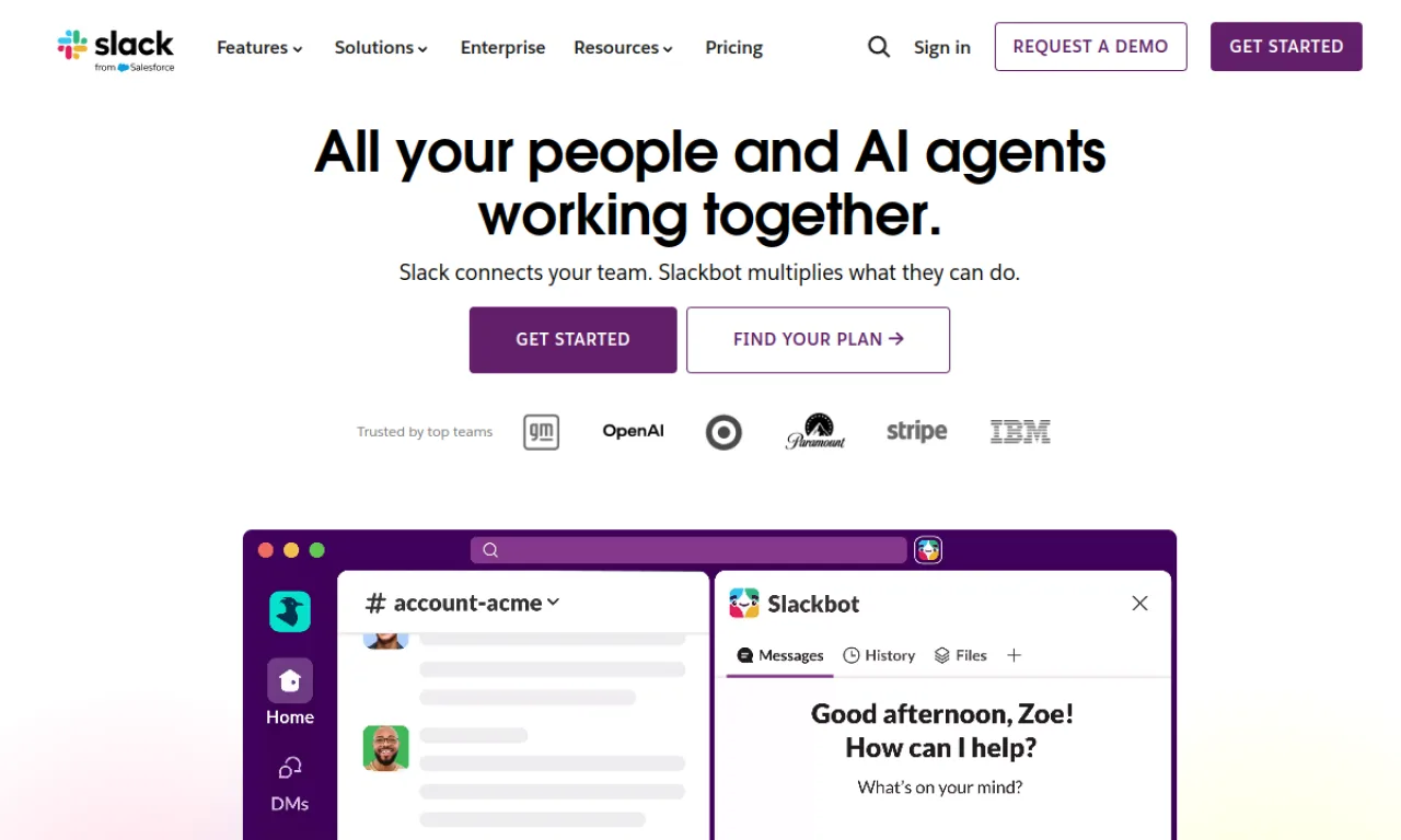 Screenshot of Slack website