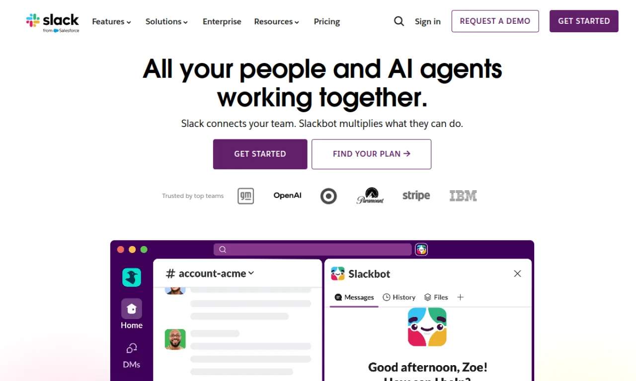 Screenshot of Slack website