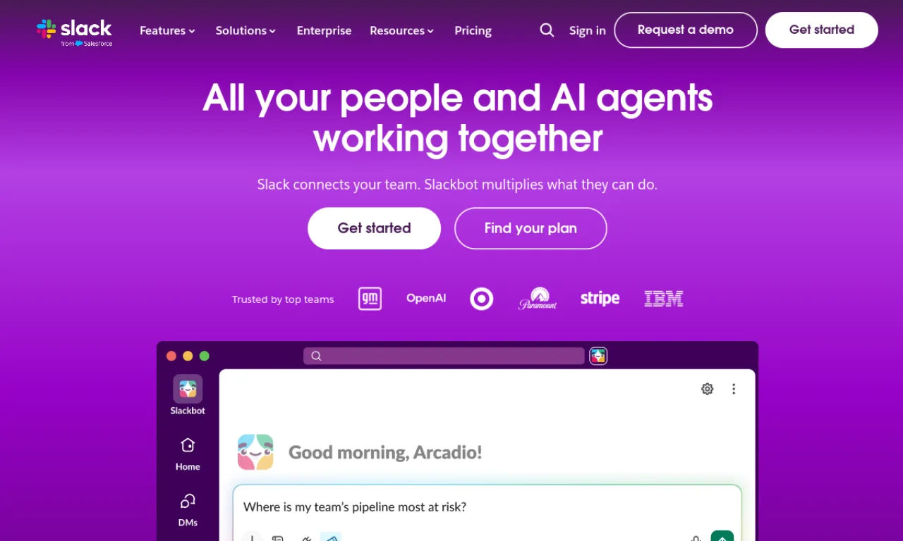 Screenshot of Slack website
