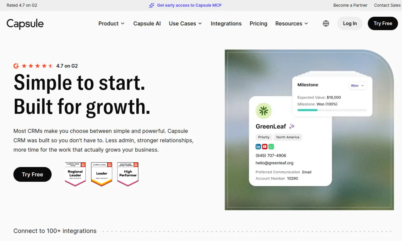 Screenshot of Capsule website