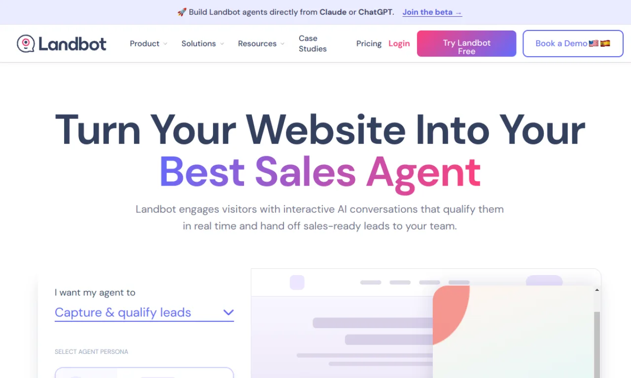 Screenshot of Landbot Lead Gen website