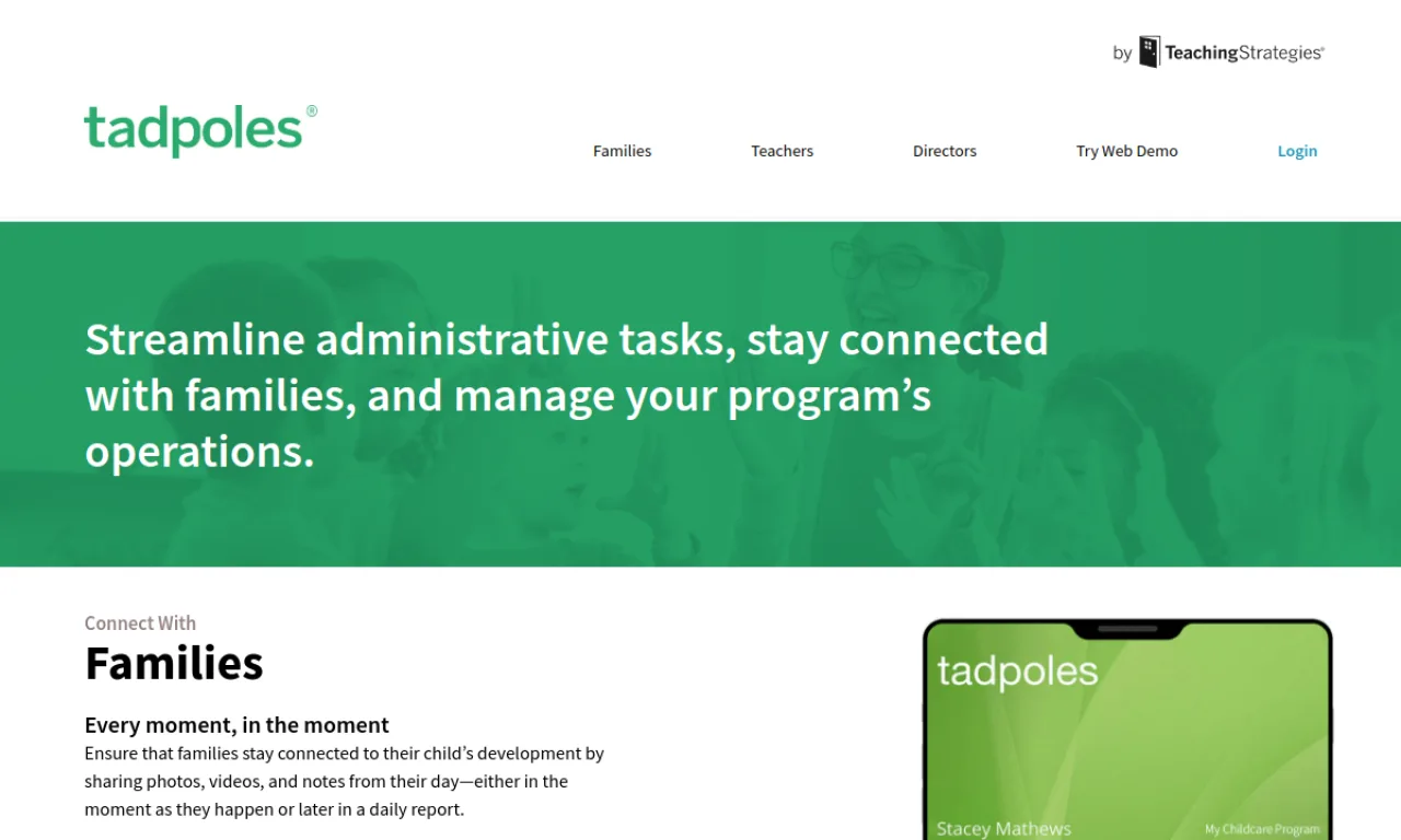 Screenshot of Tadpoles website