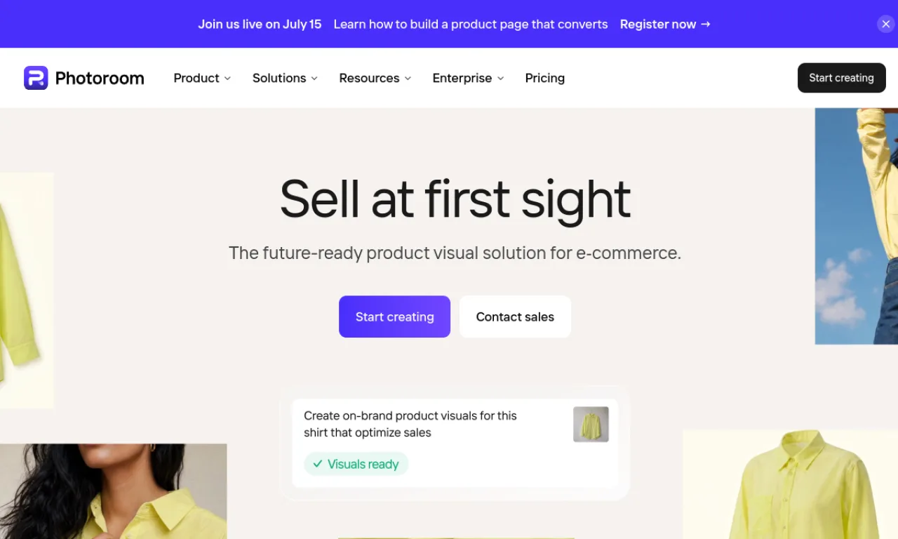 Screenshot of Photoroom website