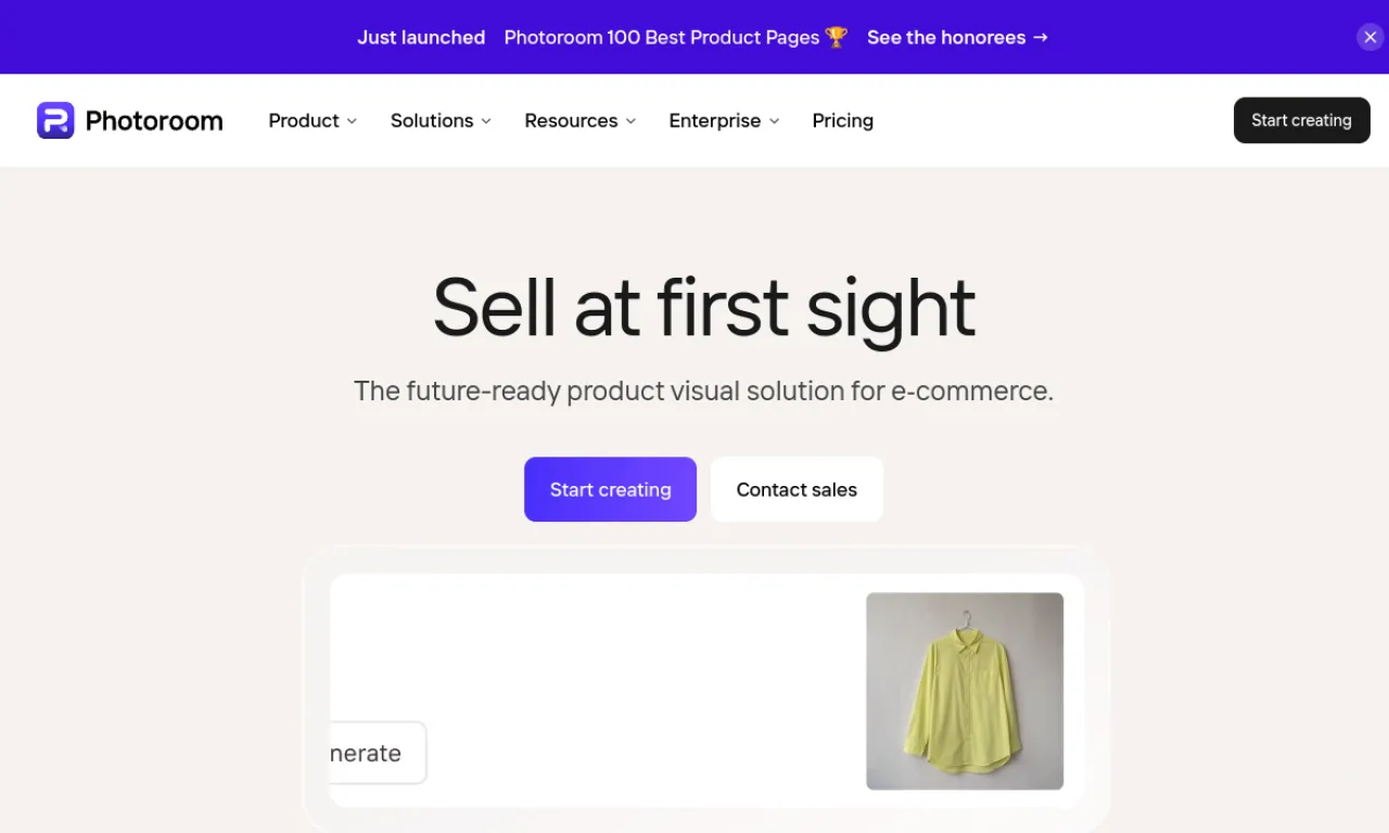 Screenshot of Photoroom website
