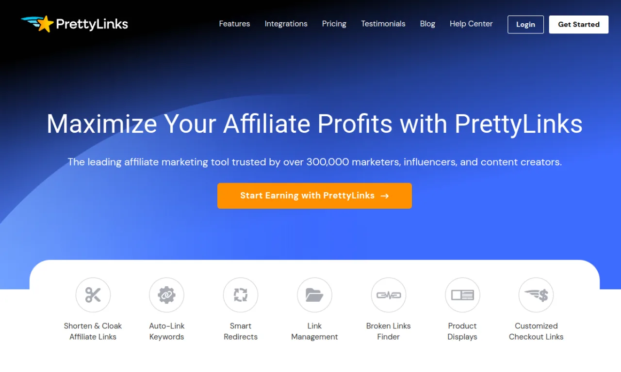 Screenshot of Pretty Links website