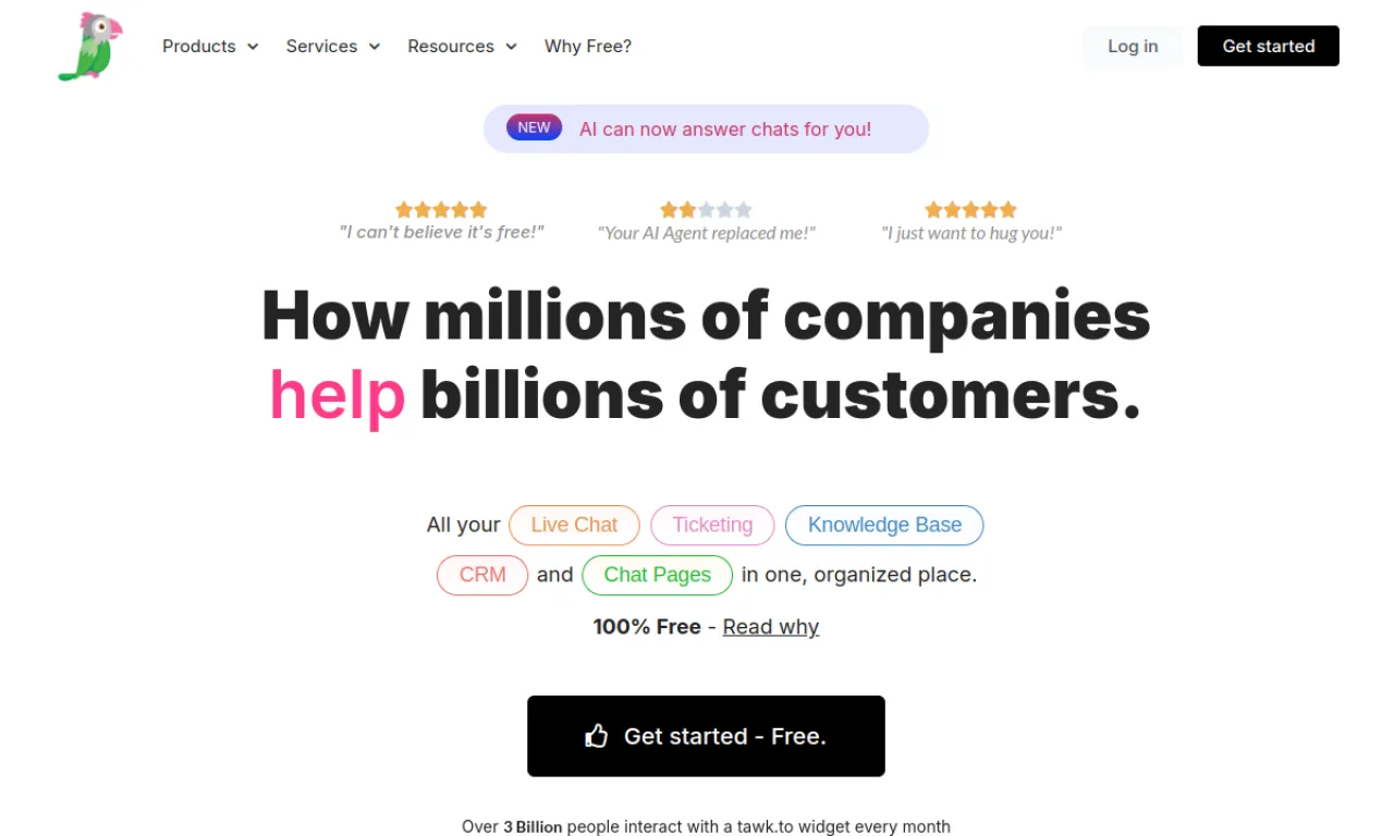 Screenshot of tawk.to website